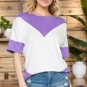 Small PURPLE COLOR BLOCK SHORT SLEEVE TUNIC TOP