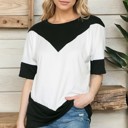Small BLACK COLOR BLOCK SHORT SLEEVE TUNIC TOP