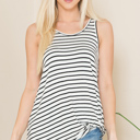 Large WHITE/BLACK STRIPE TANK TOP WITH SIDE KNOT