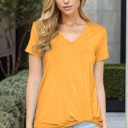 Small MUSTARD V-NECK SHORT SLEEVE SIDE TIE TOP
