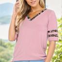 Small PINK V-NECK TUNIC TOP WITH ANIMAL CONTRAST
