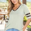 Small SAGE V-NECK TUNIC TOP WITH ANIMAL CONTRAST