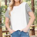 Small WHITE SHORT SLEEVES SOLID TOP WITH STRIPE CONTRAST
