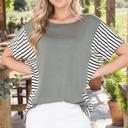 Small SAGE SHORT SLEEVES SOLID TOP WITH STRIPE CONTRAST
