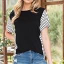  SHORT SLEEVES SOLID TOP WITH STRIPE CONTRAST