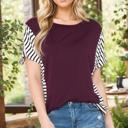 Small PLUM SHORT SLEEVES SOLID TOP WITH STRIPE CONTRAST