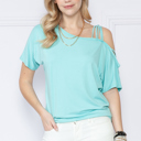 Large MINT OFF ONE SHOULDER WITH STRAP DETAIL TUNIC TOP