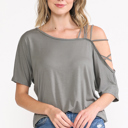 Small DUSTY SAGE OFF ONE SHOULDER WITH STRAP DETAIL TUNIC TOP