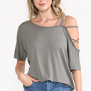 Medium DUSTY SAGE OFF ONE SHOULDER WITH STRAP DETAIL TUNIC TOP