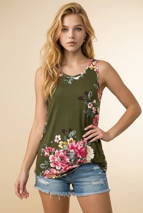 FLORAL TANK TOP WITH SIDE KNOT