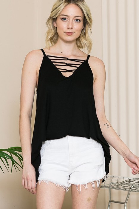 V-NECK CRISS CROSS TUNIC TANK TOP