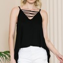 Small BLACK V-NECK CRISS CROSS TUNIC TANK TOP