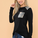 XL BLACK Long Sleeve Top with Shoulder and Pocket Detail
