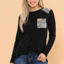 Small BLACK Long Sleeve Top with Shoulder and Pocket Detail