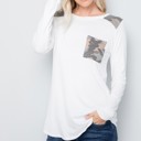 Large WHITE Long Sleeve Top with Shoulder and Pocket Detail