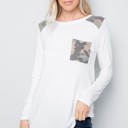 Small WHITE Long Sleeve Top with Shoulder and Pocket Detail