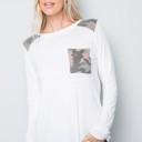 Medium WHITE Long Sleeve Top with Shoulder and Pocket Detail