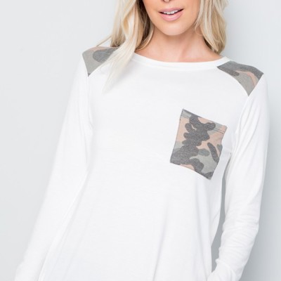 Long Sleeve Top with Shoulder and Pocket Detail