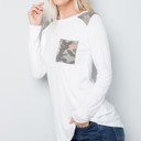 XL WHITE Long Sleeve Top with Shoulder and Pocket Detail