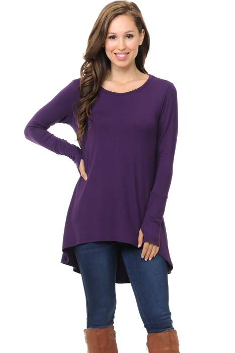 Solid Hi-Low Tunic with Thumb Hole