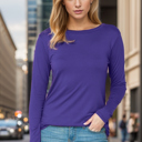 Small PURPLE ROUNDED BOTTOM SOLID BASIC LONG SLEEVE TOP
