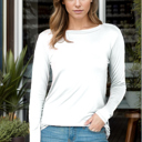 Small WHITE ROUNDED BOTTOM SOLID BASIC LONG SLEEVE TOP