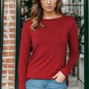 Small BURGUNDY ROUNDED BOTTOM SOLID BASIC LONG SLEEVE TOP
