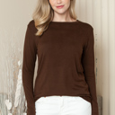 Medium BROWN ROUNDED BOTTOM SOLID BASIC LONG SLEEVE TOP