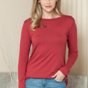 Small BURNT RED ROUNDED BOTTOM SOLID BASIC LONG SLEEVE TOP