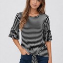 Small BLACK/WHITE RUFFLE HALF SLEEVE TOP WITH FRONT TIE