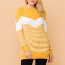 Small MUSTARD SOLID AND STRIPE COLOR BLOCK TUNIC TOP