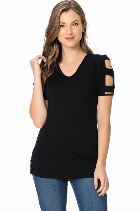 V-NECK TOP WITH CUTOUT SLEEVE