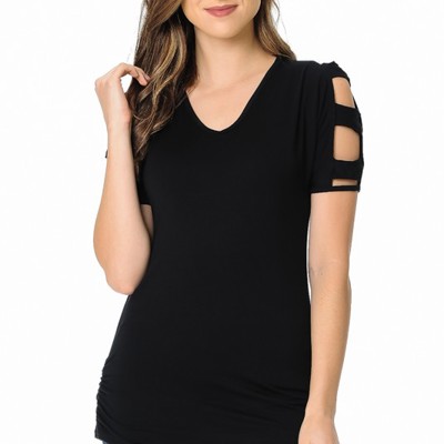 V-NECK TOP WITH CUTOUT SLEEVE