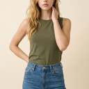 Small OLIVE SLEEVELESS TOP WITH BACK KEYHOLE
