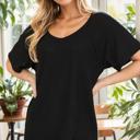Small BLACK V-NECK WAFFLE SHORT SLEEVE TUNIC TOP