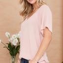 Small PINK V-NECK WAFFLE SHORT SLEEVE TUNIC TOP