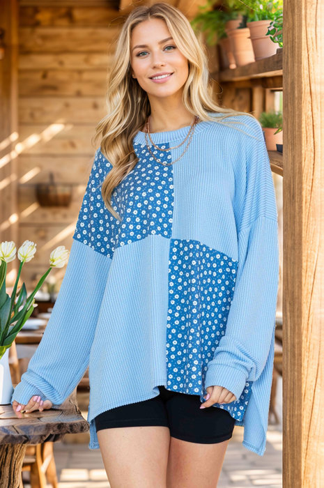 OVERSIZED TUNIC WITH DITSY FLORAL PRINT PATCHES