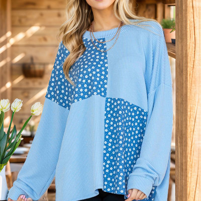 OVERSIZED TUNIC WITH DITSY FLORAL PRINT PATCHES