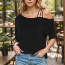 Small BLACK ONE SHOULDER OFF WITH STRAP DETAIL TUNIC TOP