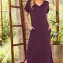 Small PLUM SHORT SLEEVE MAXI DRESS WITH SIDE SLIT AND POCKETS