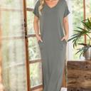 Small SAGE SHORT SLEEVE MAXI DRESS WITH SIDE SLIT AND POCKETS