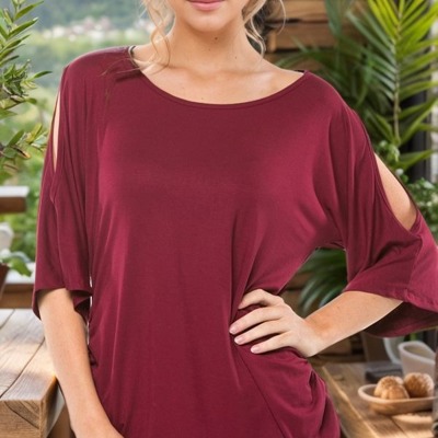 OPEN SHORT SLEEVE WITH SIDE RUCHED TUNIC