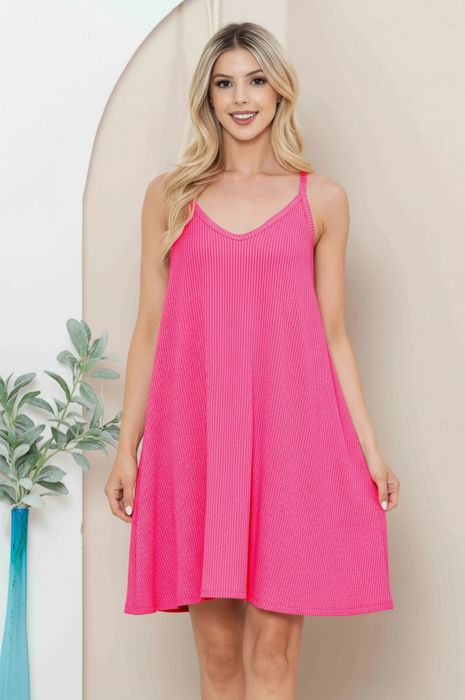 WAVE RIB STRAP MINI DRESS WITH SIDE POCKETS