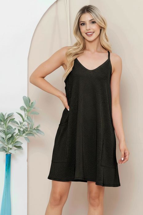 WAVE RIB STRAP MINI DRESS WITH SIDE POCKETS