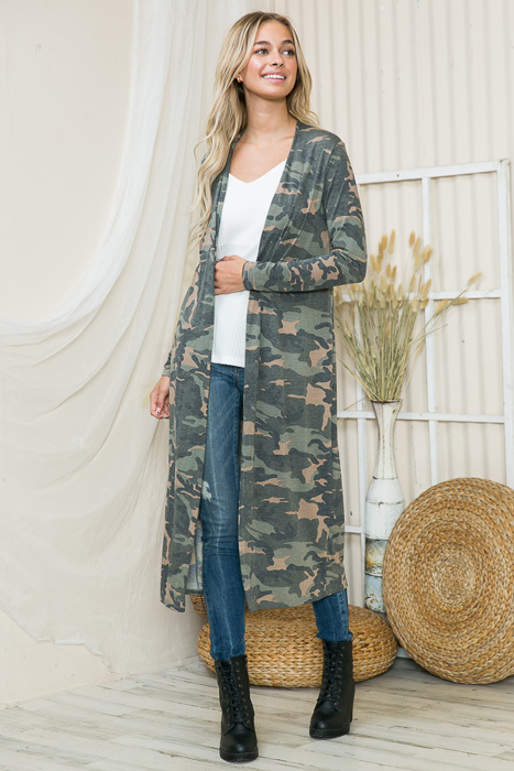CAMO LIGHTWEIGHT MAXI OPEN CARDIGAN