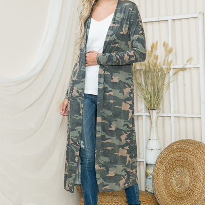 CAMO LIGHTWEIGHT MAXI OPEN CARDIGAN