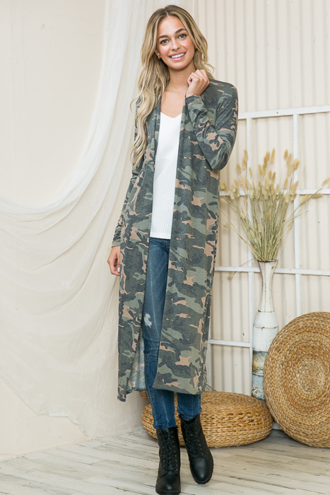 CAMO LIGHTWEIGHT MAXI OPEN CARDIGAN