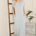 Medium GREY SHORT SLEEVE MAXI DRESS WITH SIDE SLIT AND POCKETS