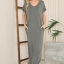 Large SAGE SHORT SLEEVE MAXI DRESS WITH SIDE SLIT AND POCKETS
