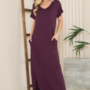 Medium PLUM SHORT SLEEVE MAXI DRESS WITH SIDE SLIT AND POCKETS